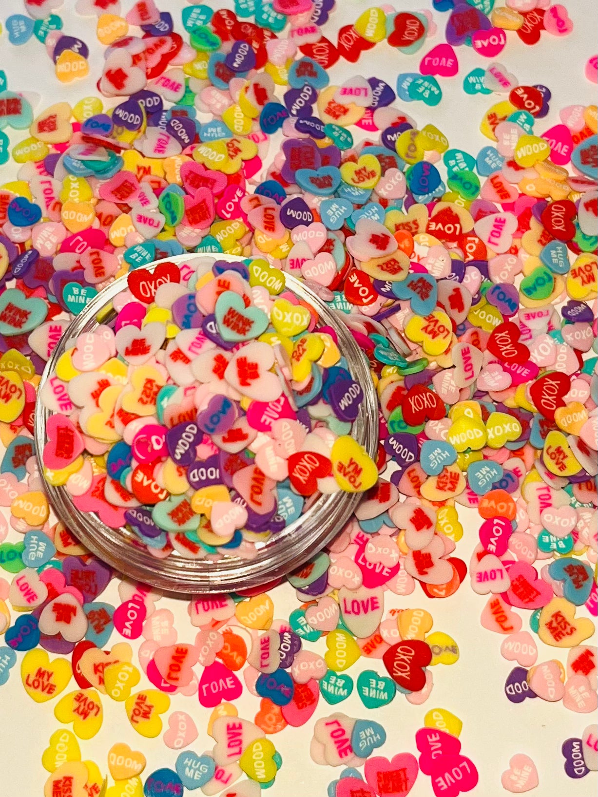 Candy hearts with quotes clay