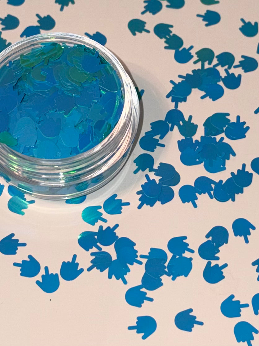 Blue bad finger shape glitter