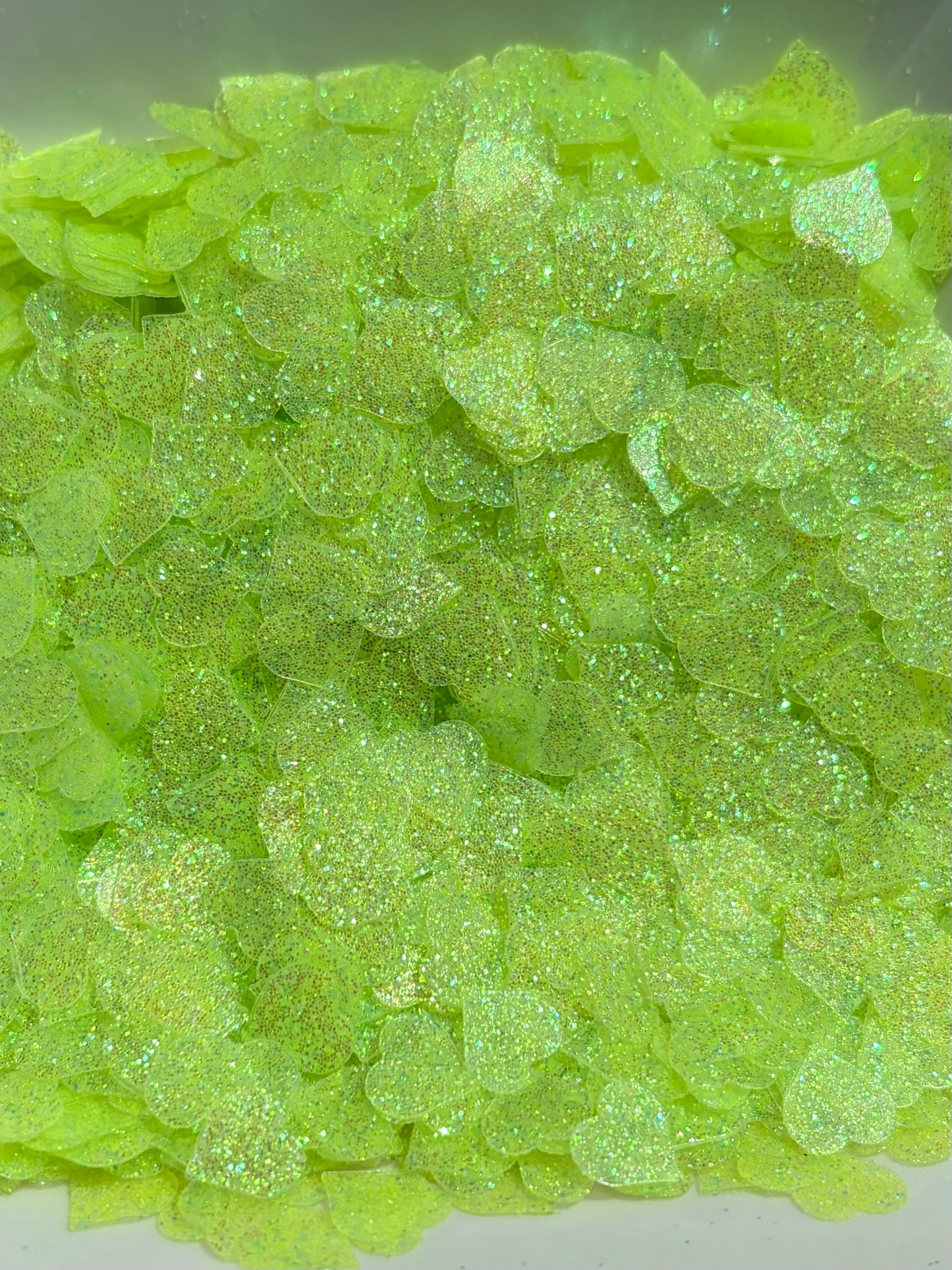Green glitter hearts (PET)
