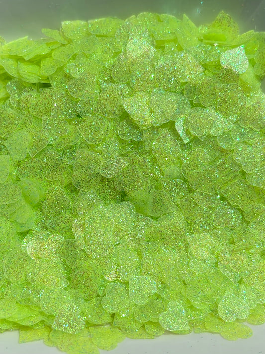 Green glitter hearts (PET)