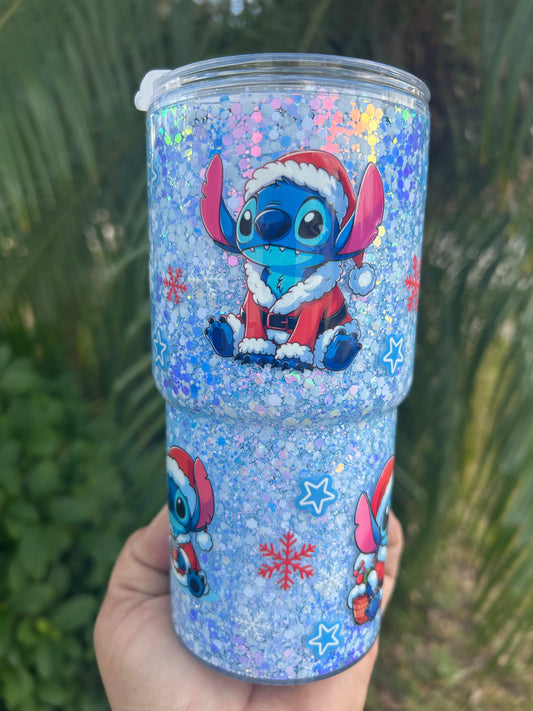 18oz blue Santa snow globe