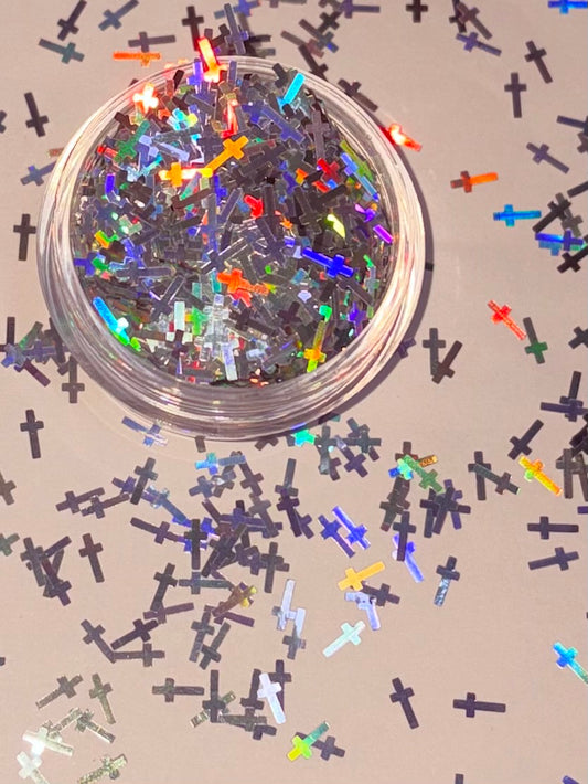 Silver Cross shape glitter