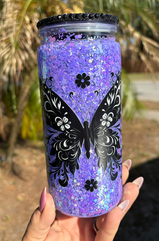 20oz butterfly snowglobe tumbler