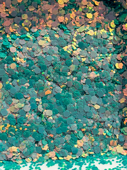 Emerald color shift chunky glitter