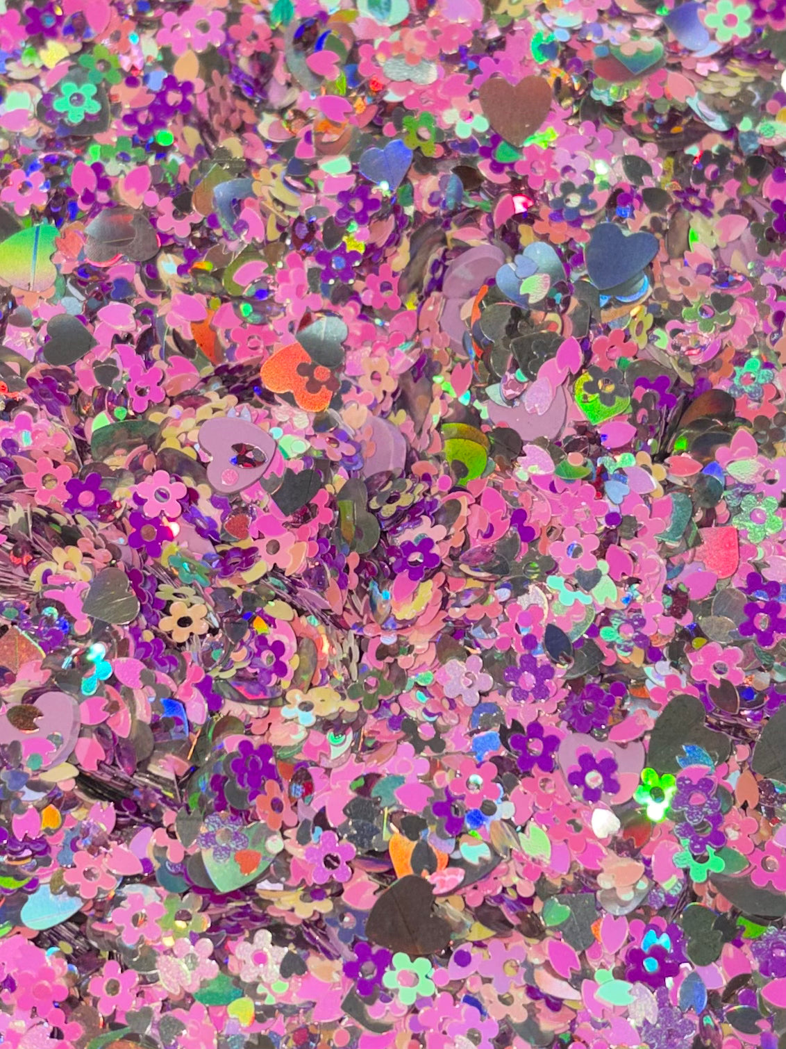 Purple flowers & heart mix shape glitter