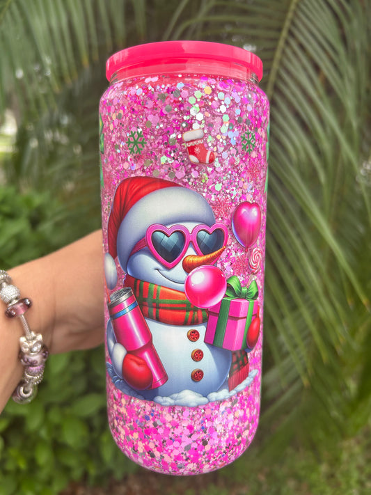 20oz Glass handle snowman