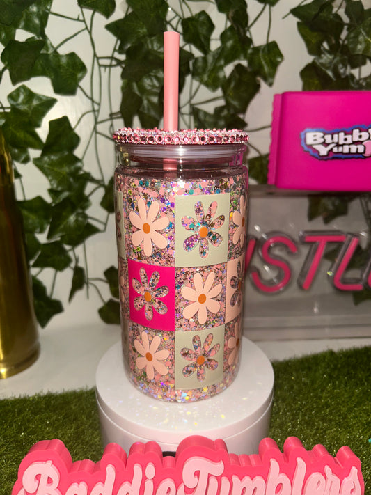 16oz girly flower Snowglobe tumbler