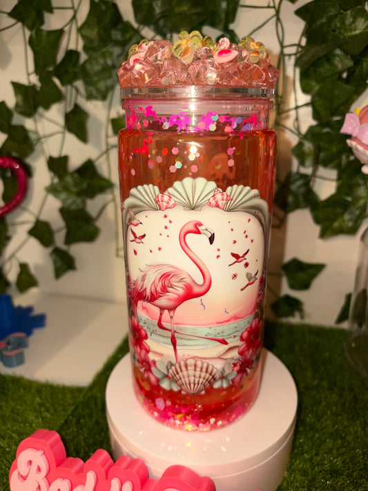 20oz Flamingo waterfall snowglobe tumbler