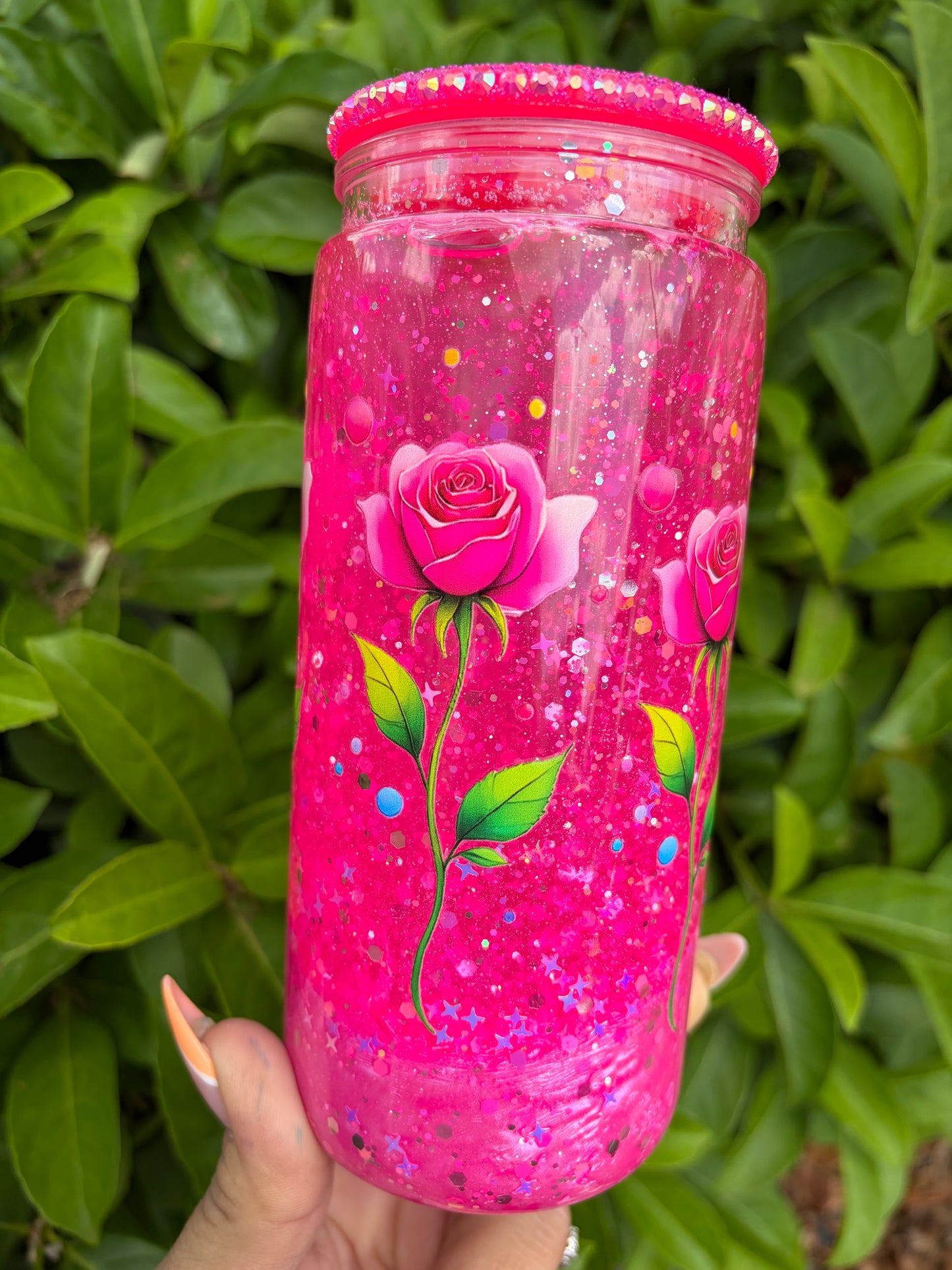 20oz Pink rose lava Snowglobe