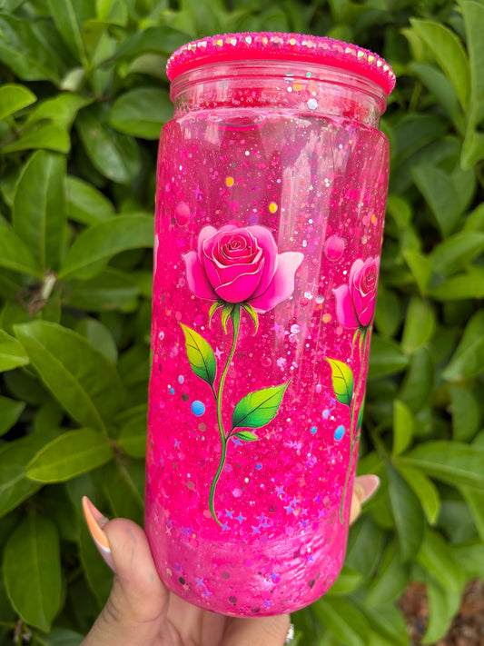 20oz Pink rose lava Snowglobe